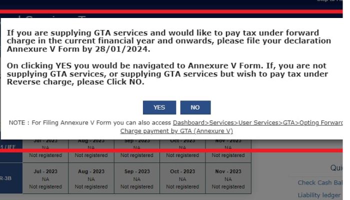 GSTN introduces new Annexure-V feature for newly registered GTAs opting for forward charge.